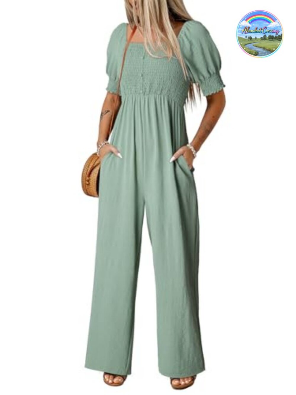 Dokotoo Women's Lantern Sleeve Wide Leg Jumpsuit with Pockets